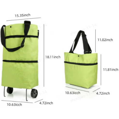 Convertible shopping tote – hides wheels, holds 20kg, expands with zipper!