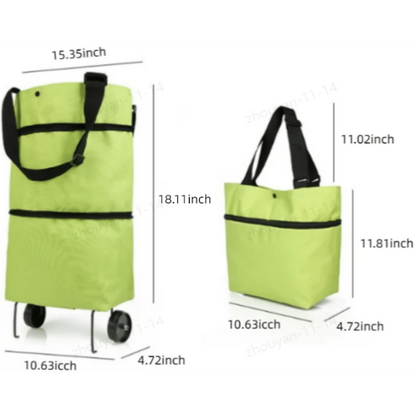 Convertible shopping tote – hides wheels, holds 20kg, expands with zipper!