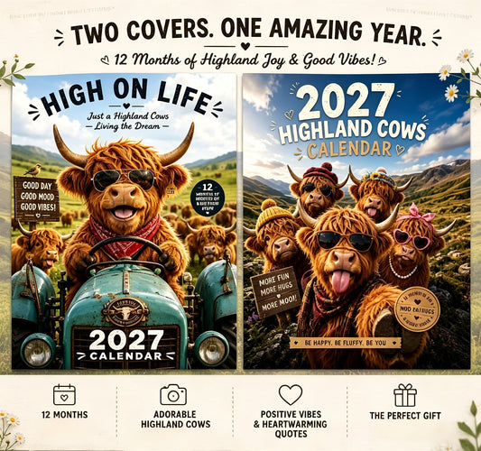 2027 Funny Highland Cows Wall Calendar A4 Hanging Calendar