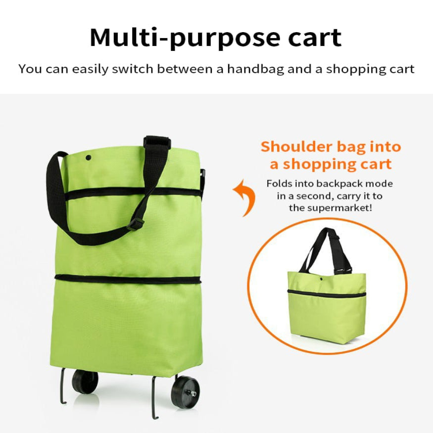 Convertible shopping tote – hides wheels, holds 20kg, expands with zipper!