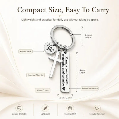 Keychain with Cross and "I Love You" Charm