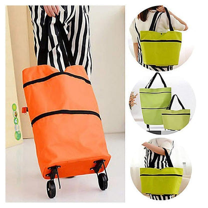 Convertible shopping tote – hides wheels, holds 20kg, expands with zipper!