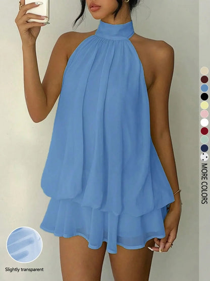 👗 Women's Backless Halter Mini Dress Jumpsuit – Elegant Ruffle Lace Up Romper with Fitted Silhouette for Casual & Fashion Wear