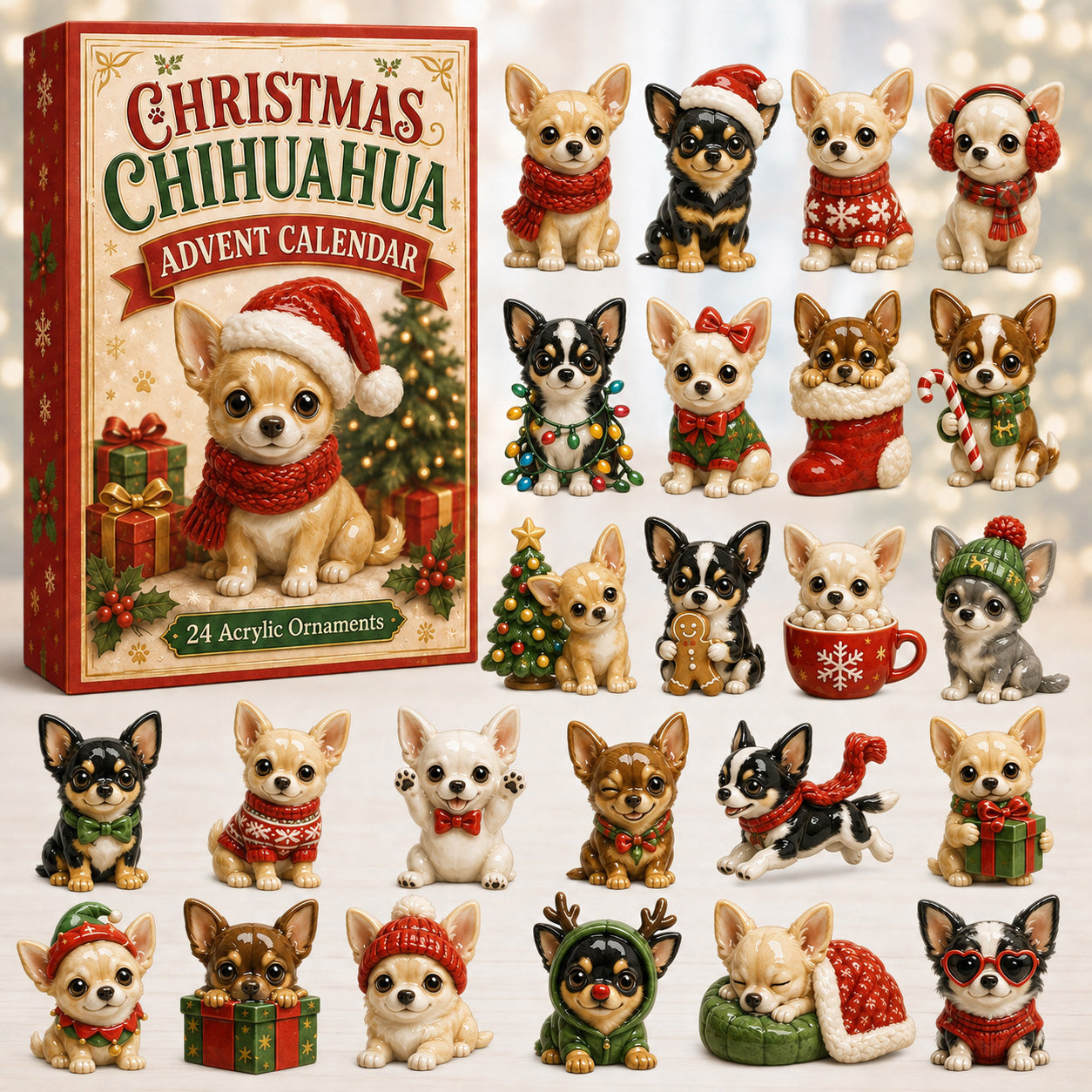 CHRISTMAS KICKOFF 40% OFF - Christmas Chihuahua Advent Calendar 2026 - 24-Day Festive Countdown, Acrylic Charms Blind Box - Gift For Chihuahua Lovers