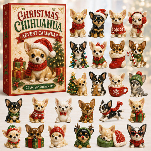 CHRISTMAS KICKOFF 40% OFF - Christmas Chihuahua Advent Calendar 2026 - 24-Day Festive Countdown, Acrylic Charms Blind Box - Gift For Chihuahua Lovers