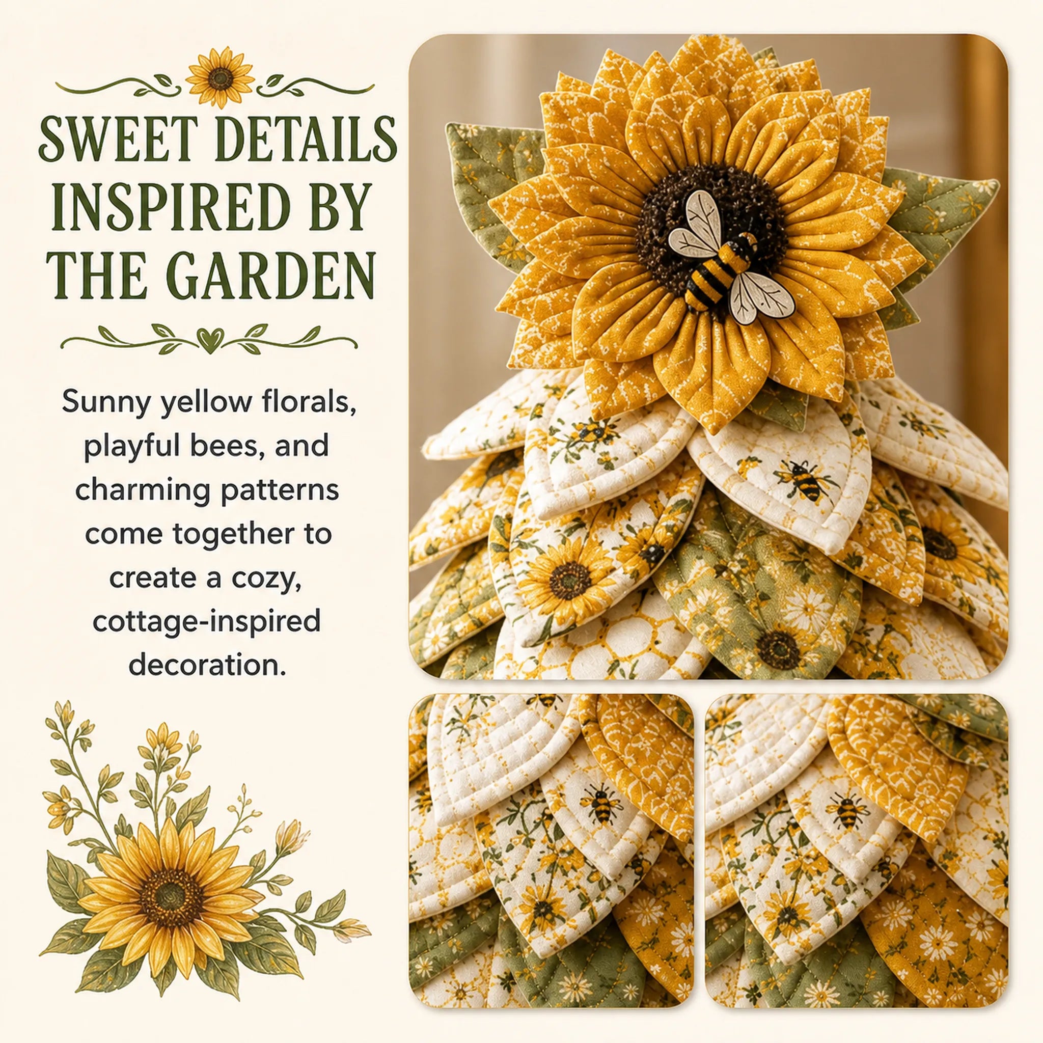 🔥🌻Sunflower Bee Garden Tree DIY Kit-Handmade Fabric Tabletop Tree Decor