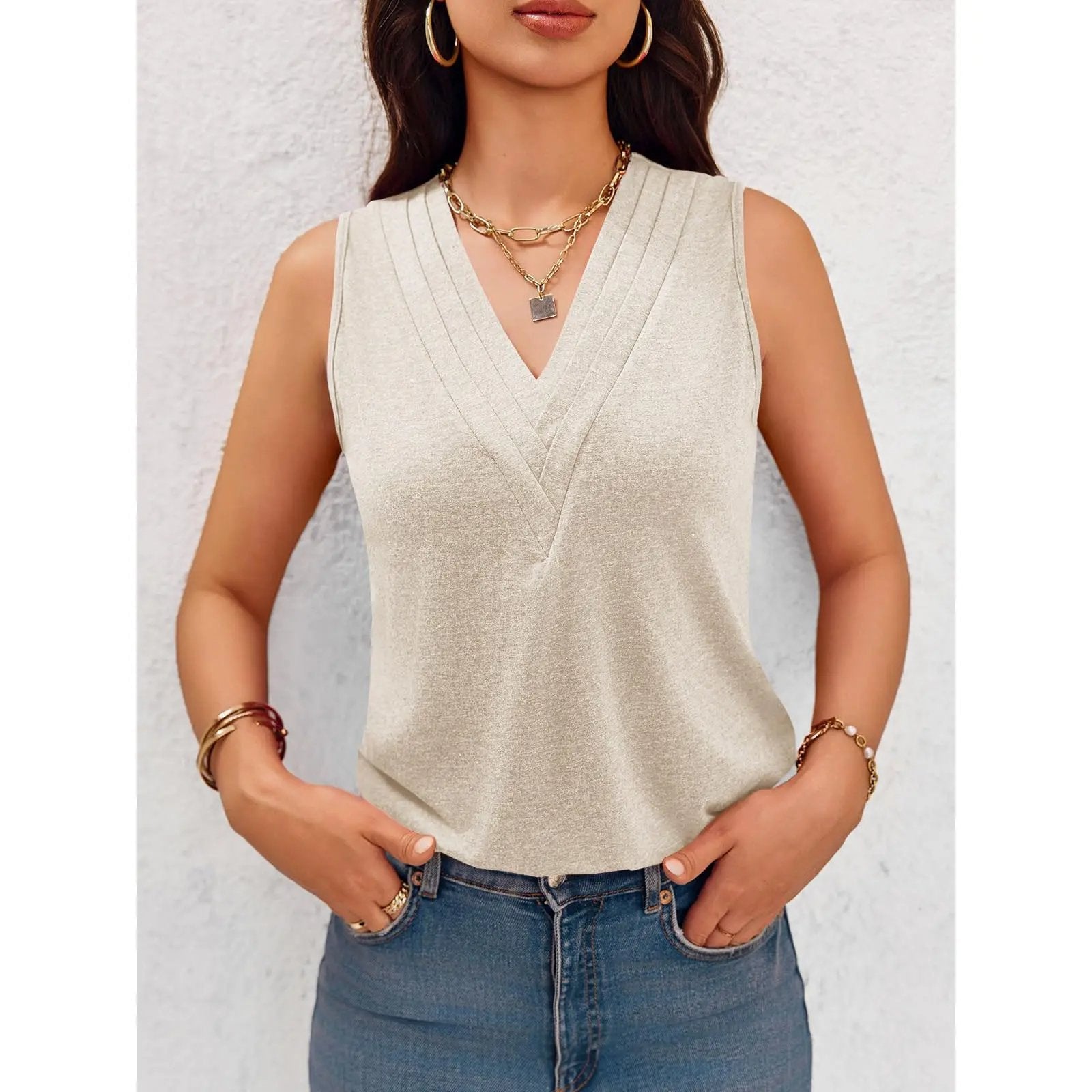 🎁✨Women V Neck Tank Tops Dressy Casual Summer Loose Fit Sleeveless Shirts Blouse Comfy Womenswear Soft Basic