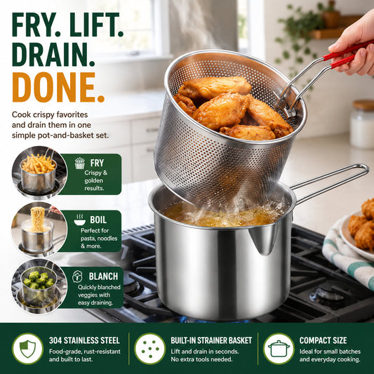 Multifunctional 304 Stainless Steel Frying Pot