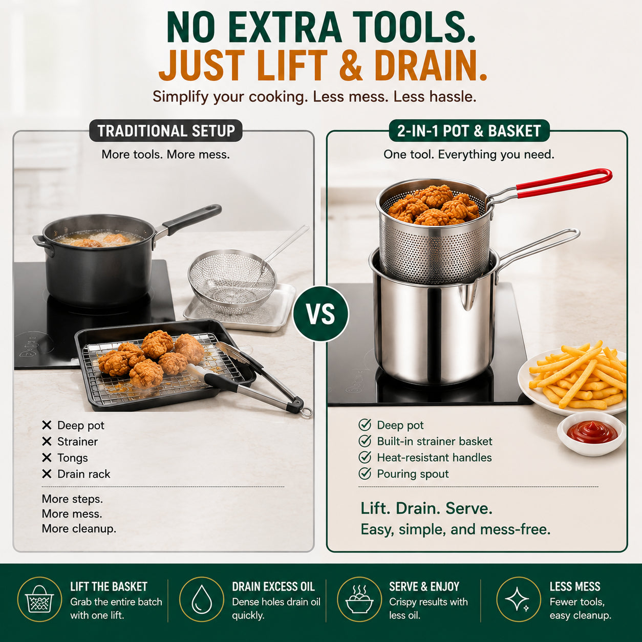 Multifunctional 304 Stainless Steel Frying Pot