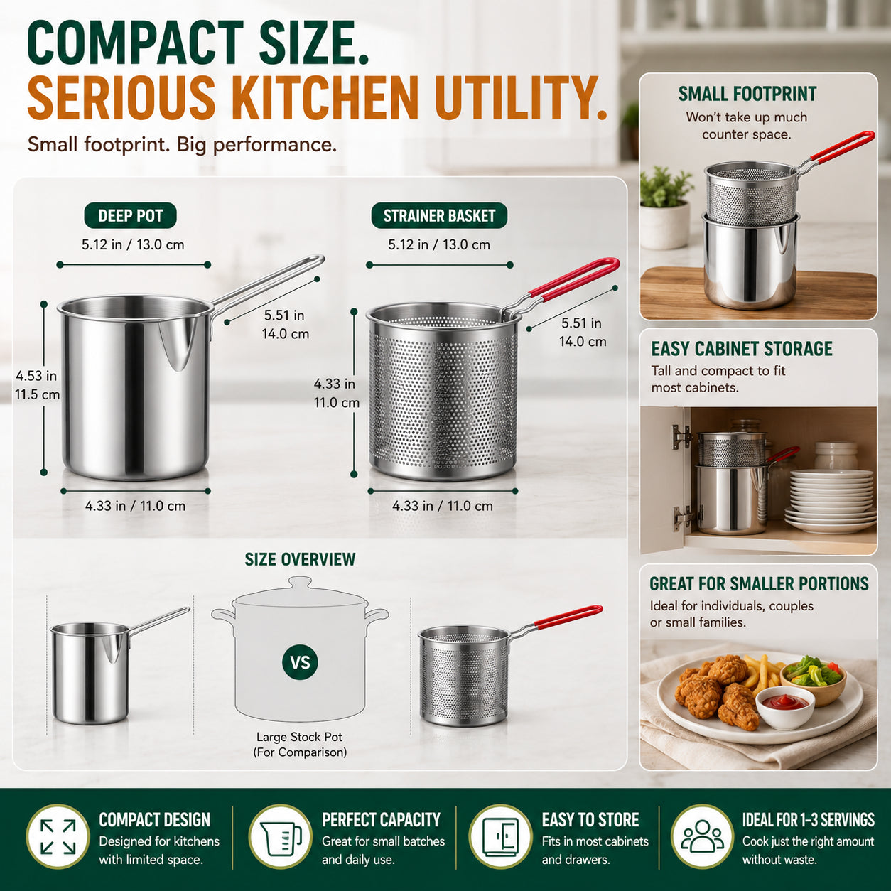 Multifunctional 304 Stainless Steel Frying Pot
