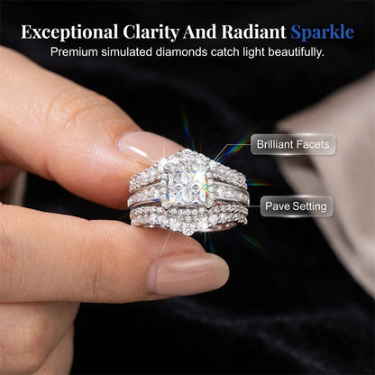 ✨Women's Princess Cut Cubic Zirconia Filled Ring – Pave Setting, Multi-Layer Band, Sparkle