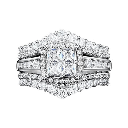 ✨Women's Princess Cut Cubic Zirconia Filled Ring – Pave Setting, Multi-Layer Band, Sparkle