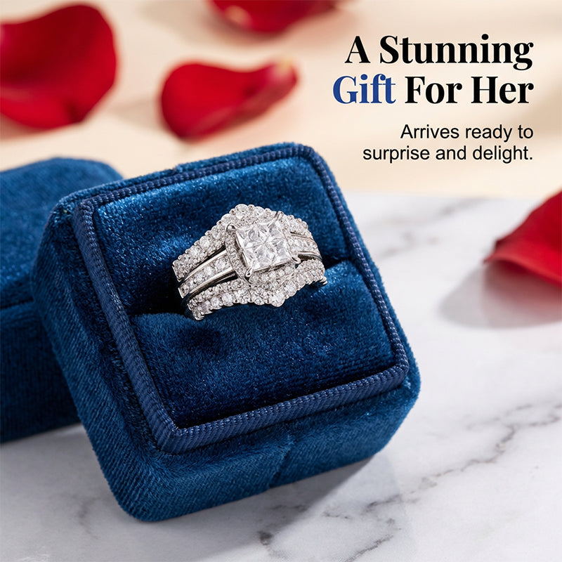 ✨Women's Princess Cut Cubic Zirconia Filled Ring – Pave Setting, Multi-Layer Band, Sparkle